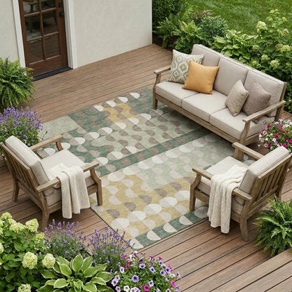 8' X 10' Green And Ivory Geometric Washable Indoor Outdoor Area Rug HomeRoots