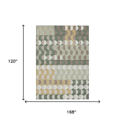 10' X 14' Green And Ivory Geometric Washable Indoor Outdoor Area Rug HomeRoots