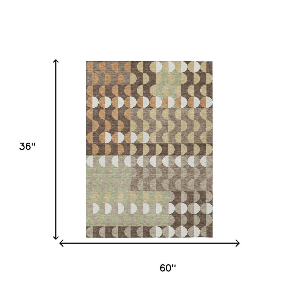 3' X 5' Coffee And Brown Geometric Washable Indoor Outdoor Area Rug HomeRoots
