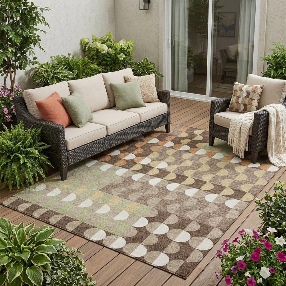 5' X 8' Coffee And Brown Geometric Washable Indoor Outdoor Area Rug HomeRoots