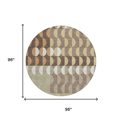 8' Coffee And Brown Round Geometric Washable Indoor Outdoor Area Rug HomeRoots