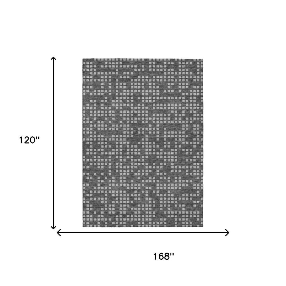 10' X 14' Graphite And Gray Abstract Washable Indoor Outdoor Area Rug — view 4