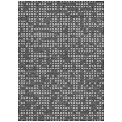 10' X 14' Graphite And Gray Abstract Washable Indoor Outdoor Area Rug