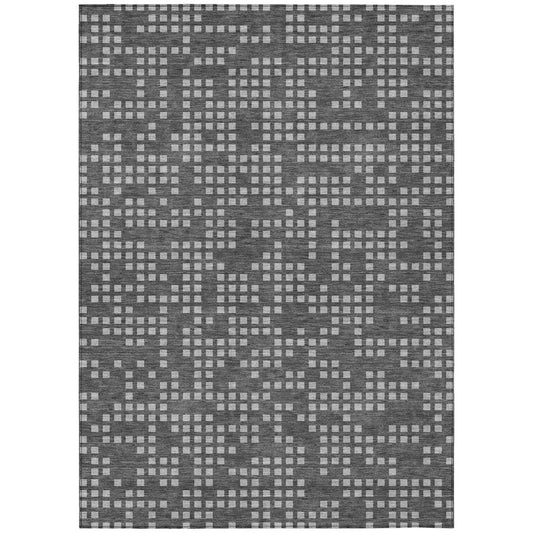 10' X 14' Graphite And Gray Abstract Washable Indoor Outdoor Area Rug
