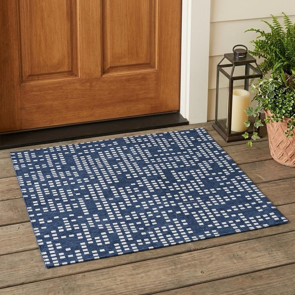 3' X 5' Navy Blue And Blue Abstract Washable Indoor Outdoor Area Rug — view 5