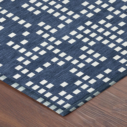 8' Navy Blue And Blue Round Abstract Washable Indoor Outdoor Area Rug