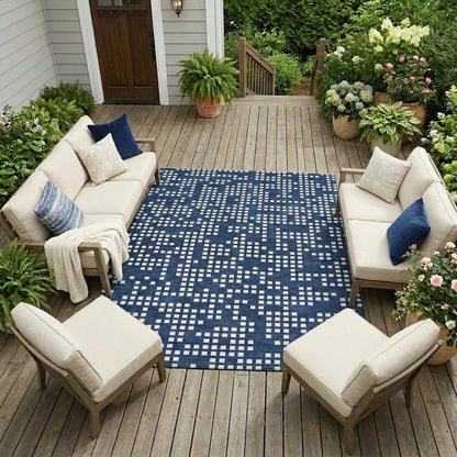 9' X 12' Navy Blue And Blue Abstract Washable Indoor Outdoor Area Rug HomeRoots