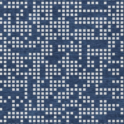 9' X 12' Navy Blue And Blue Abstract Washable Indoor Outdoor Area Rug