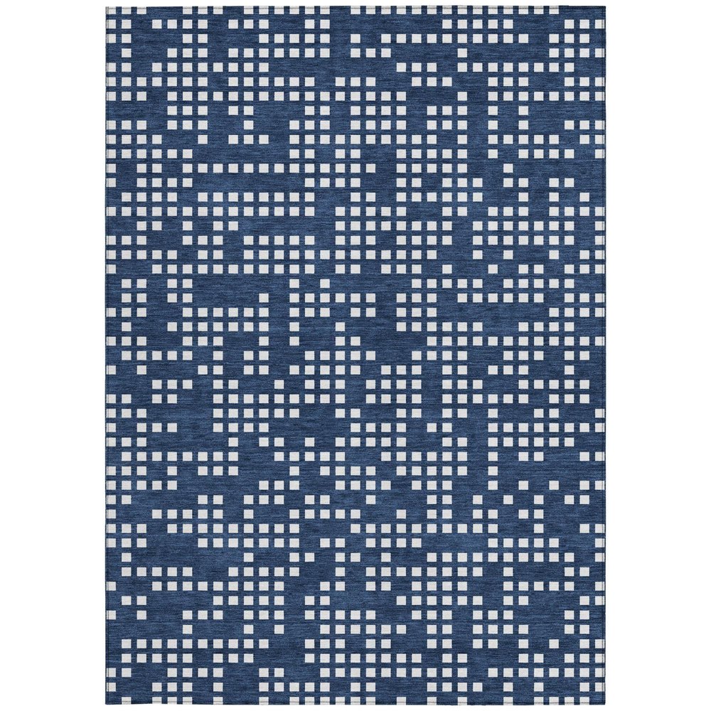 9' X 12' Navy Blue And Blue Abstract Washable Indoor Outdoor Area Rug