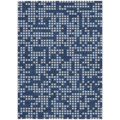 9' X 12' Navy Blue And Blue Abstract Washable Indoor Outdoor Area Rug