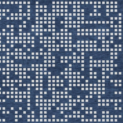 9' X 12' Navy Blue And Blue Abstract Washable Indoor Outdoor Area Rug