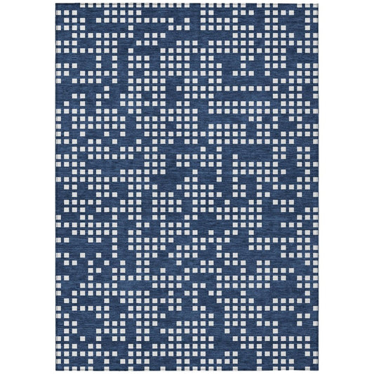 9' X 12' Navy Blue And Blue Abstract Washable Indoor Outdoor Area Rug