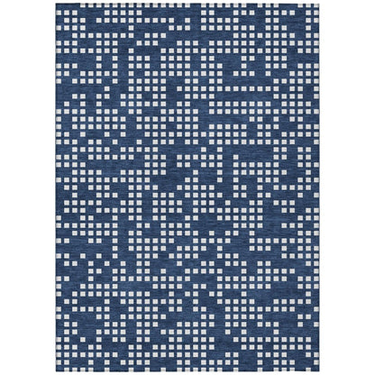 9' X 12' Navy Blue And Blue Abstract Washable Indoor Outdoor Area Rug