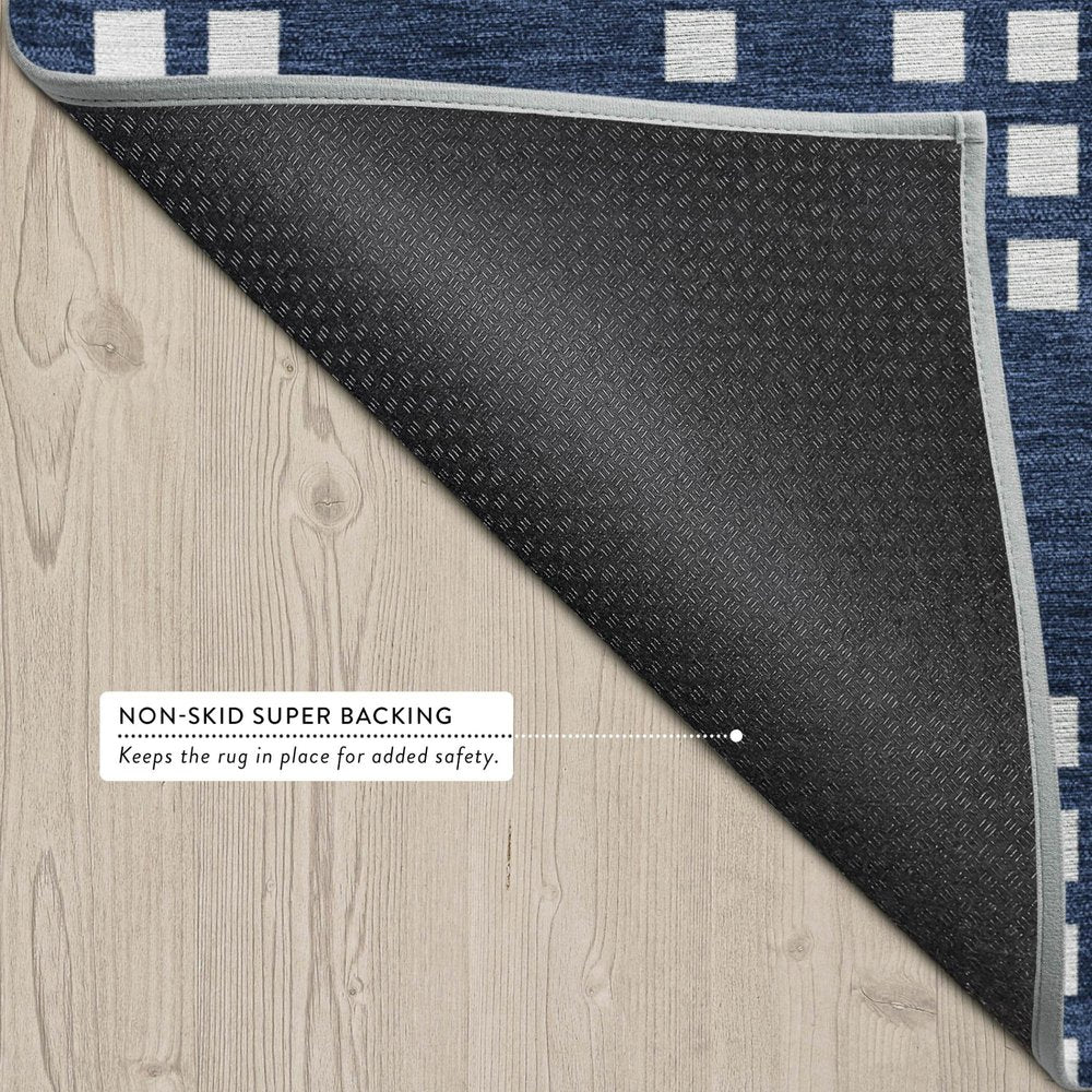 9' X 12' Navy Blue And Blue Abstract Washable Indoor Outdoor Area Rug