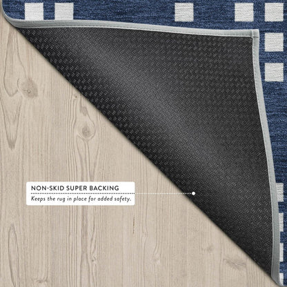 9' X 12' Navy Blue And Blue Abstract Washable Indoor Outdoor Area Rug