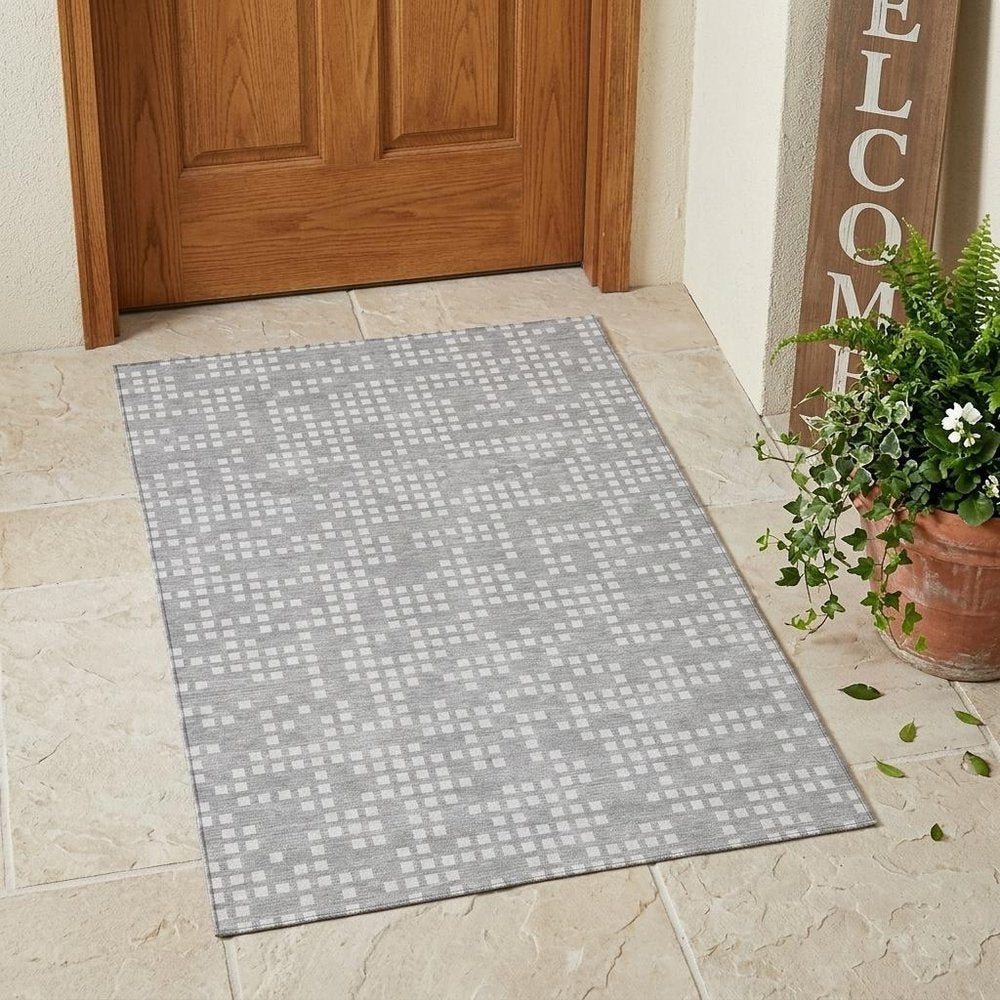 3' X 5' Pewter And Gray Abstract Washable Indoor Outdoor Area Rug — view 5