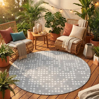 8' Pewter And Gray Round Abstract Washable Indoor Outdoor Area Rug HomeRoots