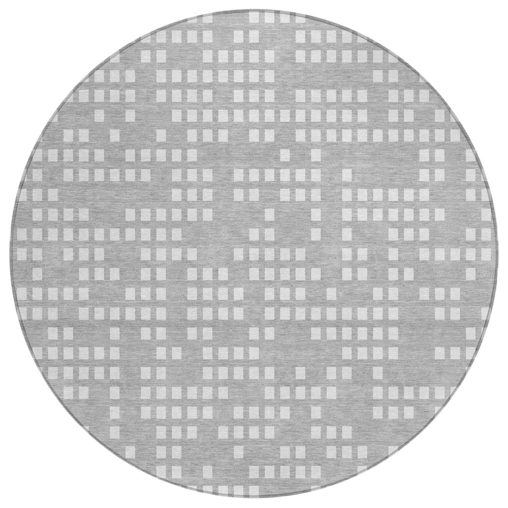 8' Pewter And Gray Round Abstract Washable Indoor Outdoor Area Rug — view 1