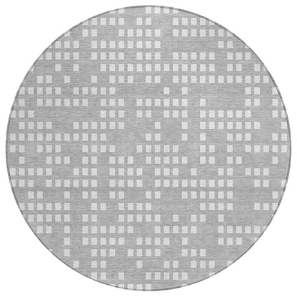 8' Pewter And Gray Round Abstract Washable Indoor Outdoor Area Rug HomeRoots