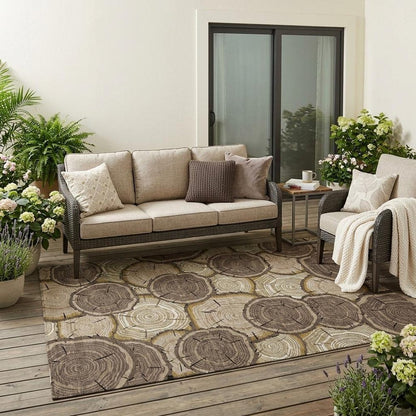 5' X 8' Brown And Chocolate Faux Bois Washable Indoor Outdoor Area Rug HomeRoots