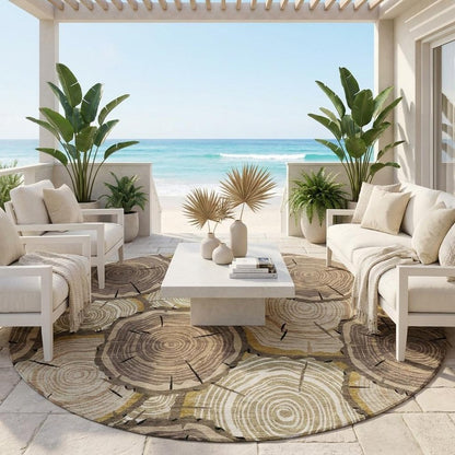 8' Brown And Chocolate Round Faux Bois Washable Indoor Outdoor Area Rug HomeRoots