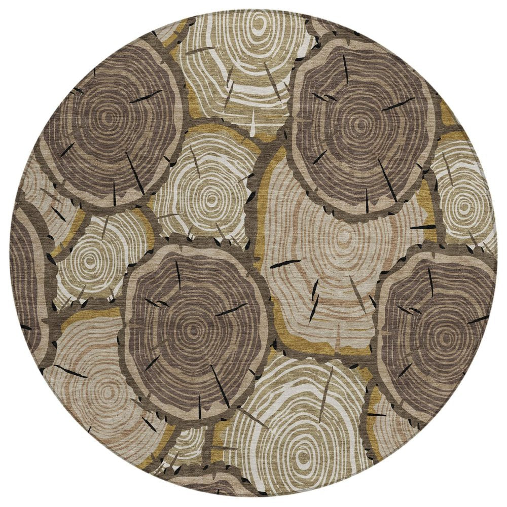 8' Brown And Chocolate Round Faux Bois Washable Indoor Outdoor Area Rug HomeRoots