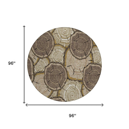 8' Brown And Chocolate Round Faux Bois Washable Indoor Outdoor Area Rug HomeRoots