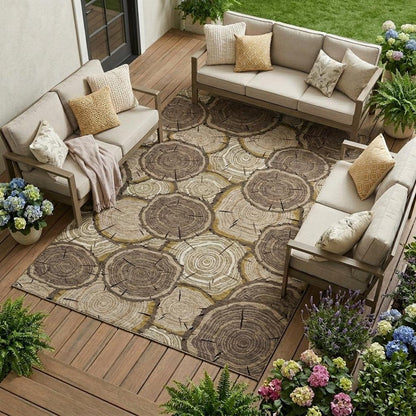 8' X 10' Brown And Chocolate Faux Bois Washable Indoor Outdoor Area Rug HomeRoots