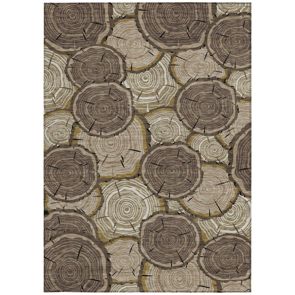 8' X 10' Brown And Chocolate Faux Bois Washable Indoor Outdoor Area Rug