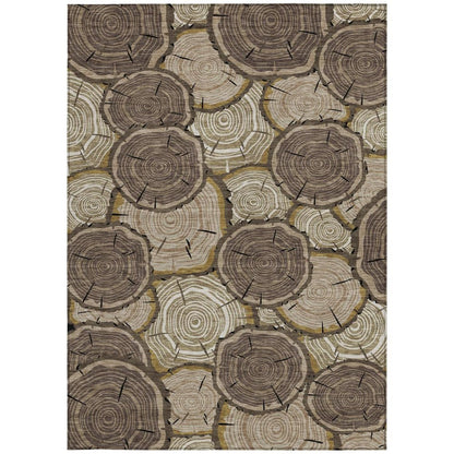 8' X 10' Brown And Chocolate Faux Bois Washable Indoor Outdoor Area Rug