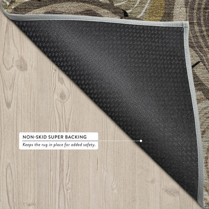 8' X 10' Brown And Chocolate Faux Bois Washable Indoor Outdoor Area Rug