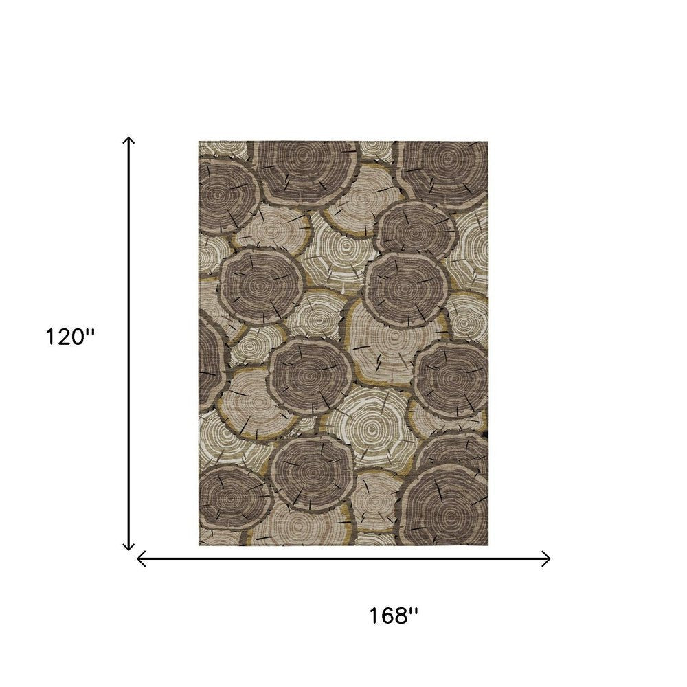 10' X 14' Brown And Chocolate Faux Bois Washable Indoor Outdoor Area Rug HomeRoots