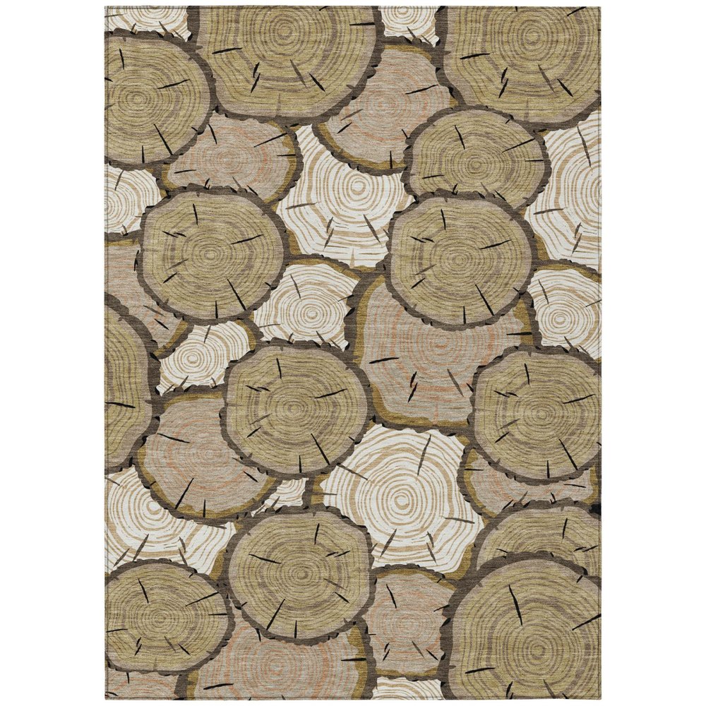 9' X 12' Gold And Beige Faux Bois Washable Indoor Outdoor Area Rug — view 1