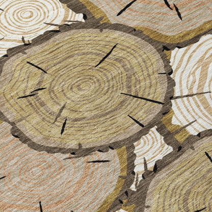 9' X 12' Gold And Beige Faux Bois Washable Indoor Outdoor Area Rug HomeRoots