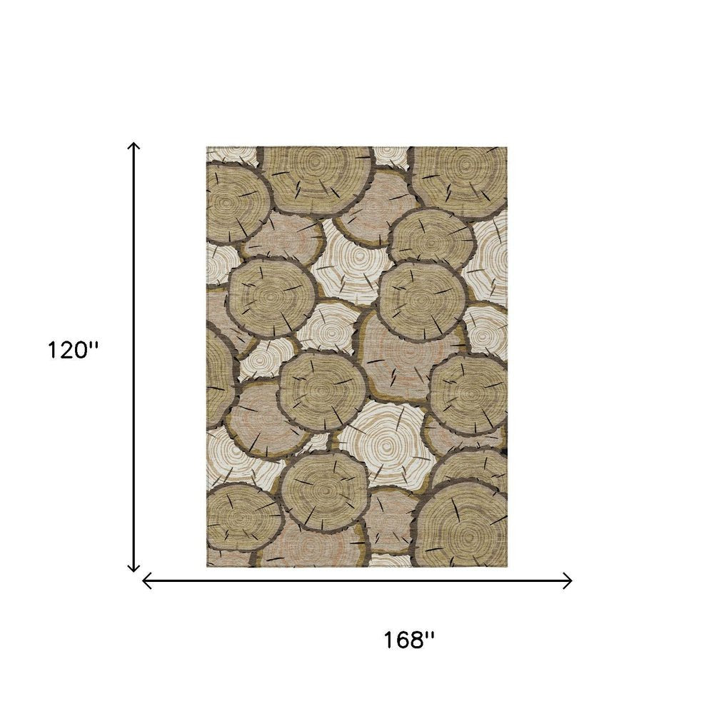 10' X 14' Gold And Beige Faux Bois Washable Indoor Outdoor Area Rug HomeRoots