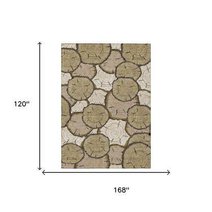 10' X 14' Gold And Beige Faux Bois Washable Indoor Outdoor Area Rug HomeRoots