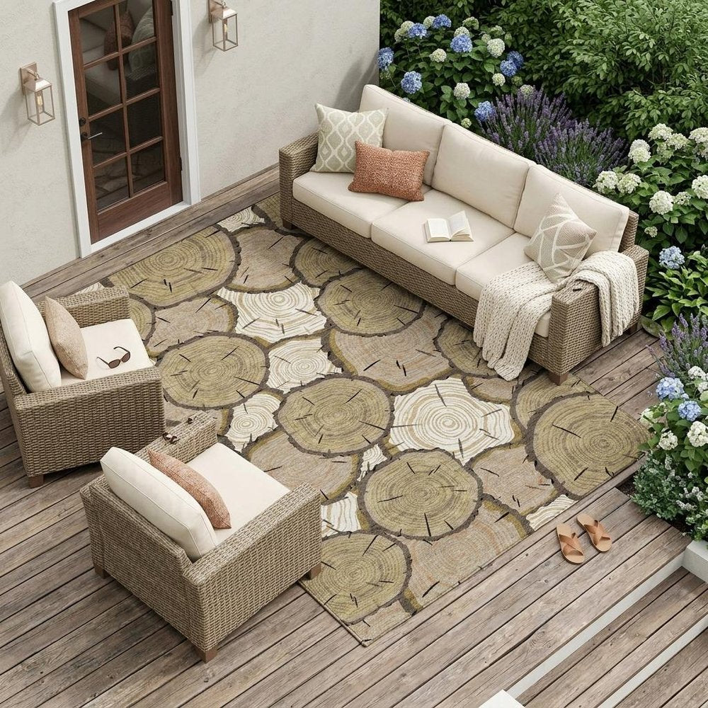 10' X 14' Gold And Beige Faux Bois Washable Indoor Outdoor Area Rug — view 10