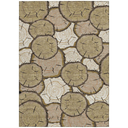 10' X 14' Gold And Beige Faux Bois Washable Indoor Outdoor Area Rug