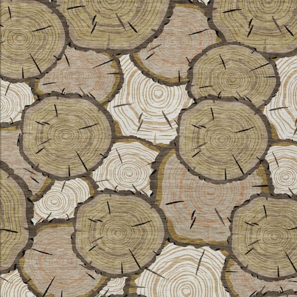10' X 14' Gold And Beige Faux Bois Washable Indoor Outdoor Area Rug — view 9