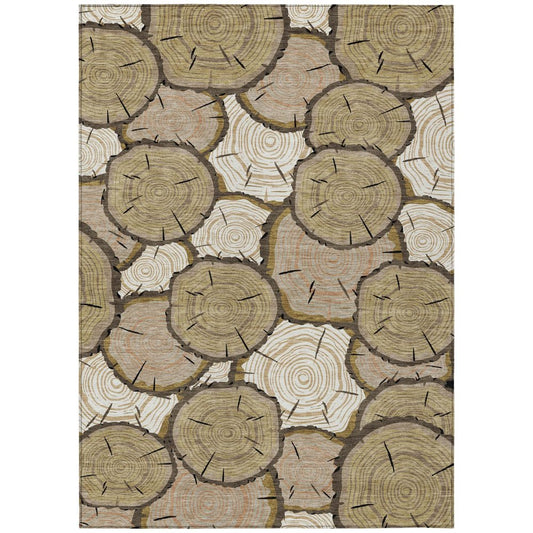 10' X 14' Gold And Beige Faux Bois Washable Indoor Outdoor Area Rug