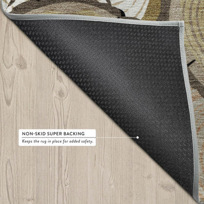 10' X 14' Gold And Beige Faux Bois Washable Indoor Outdoor Area Rug