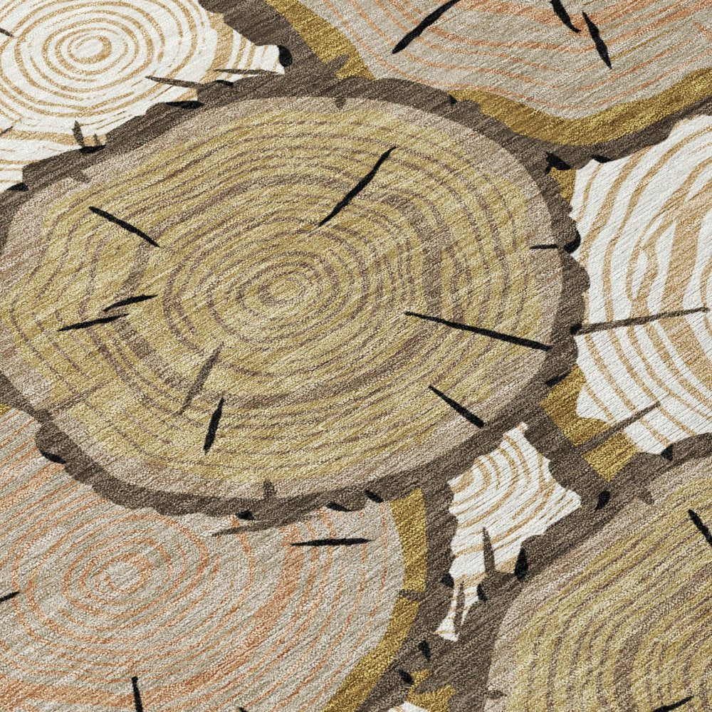 10' X 14' Gold And Beige Faux Bois Washable Indoor Outdoor Area Rug — view 4
