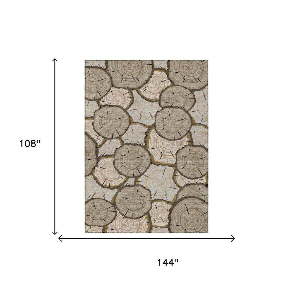 9' X 12' Khaki And Brown Faux Bois Washable Indoor Outdoor Area Rug HomeRoots