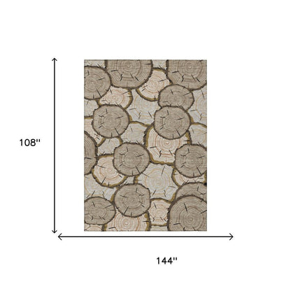 9' X 12' Khaki And Brown Faux Bois Washable Indoor Outdoor Area Rug HomeRoots