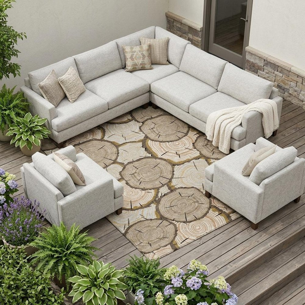 9' X 12' Khaki And Brown Faux Bois Washable Indoor Outdoor Area Rug — view 5