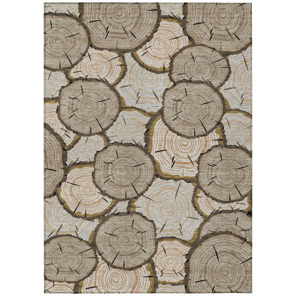 9' X 12' Khaki And Brown Faux Bois Washable Indoor Outdoor Area Rug HomeRoots