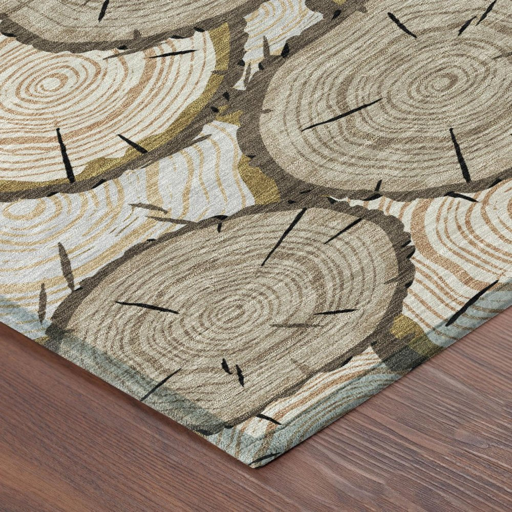 9' X 12' Khaki And Brown Faux Bois Washable Indoor Outdoor Area Rug HomeRoots