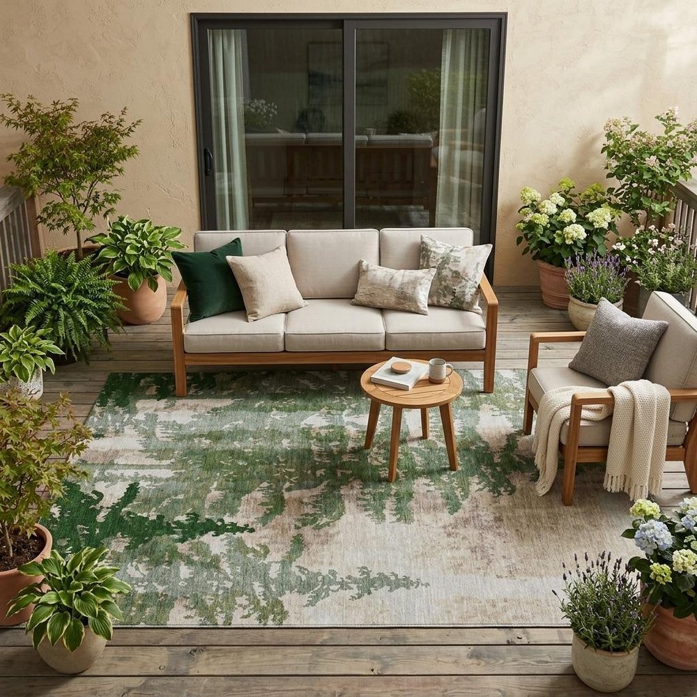 5' X 8' Green And Beige Floral Washable Indoor Outdoor Area Rug HomeRoots