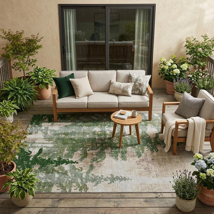 5' X 8' Green And Beige Floral Washable Indoor Outdoor Area Rug HomeRoots