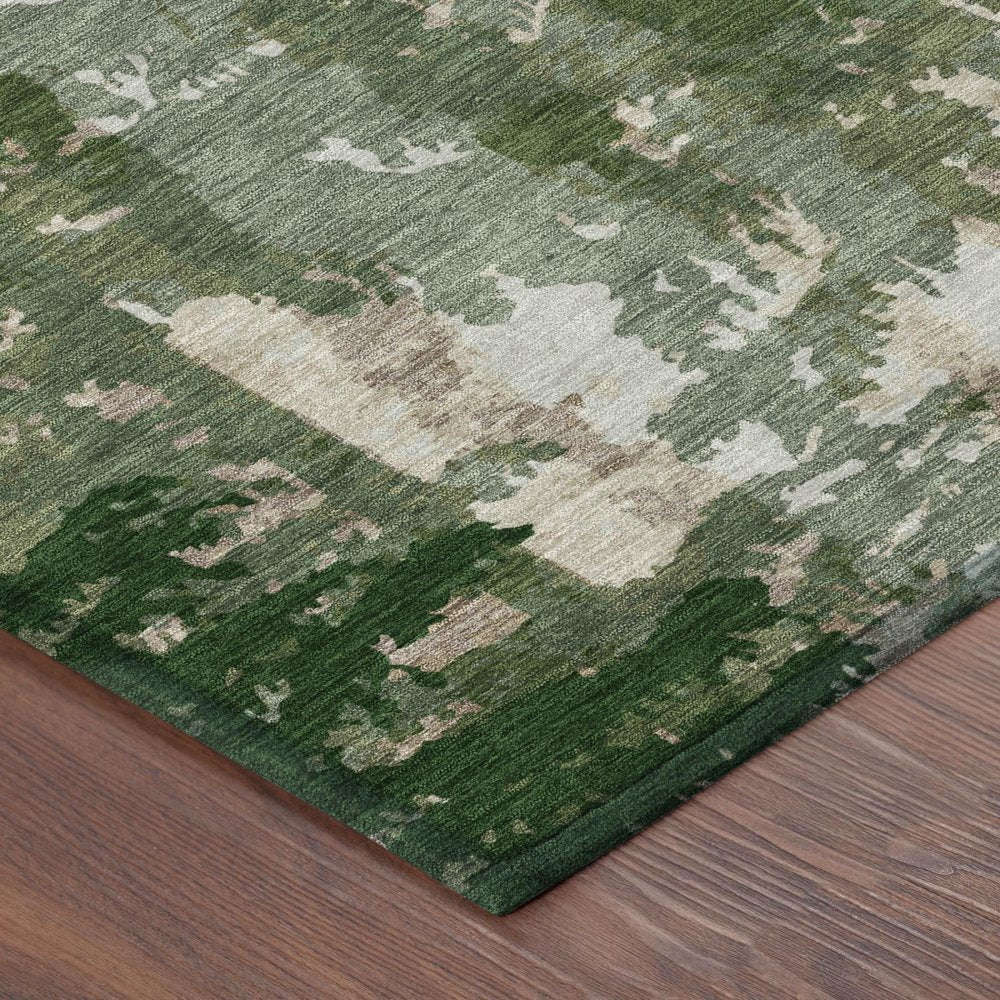 5' X 8' Green And Beige Floral Washable Indoor Outdoor Area Rug — view 2